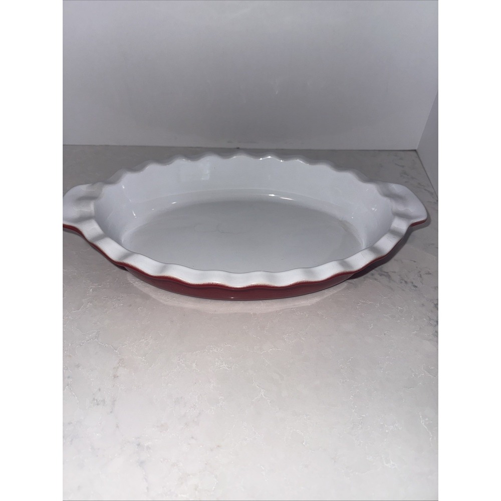 Emile Henry Red XL 17 1/4" Scalloped Casserole Bake Dish, France-model 0113